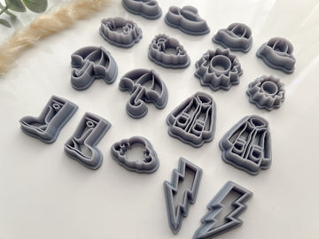 Rain or Shine | Sun | Umbrella | Boots | Raincoat | Lightning | Hat Shaped Polymer Clay Cutter • Clay Cutter